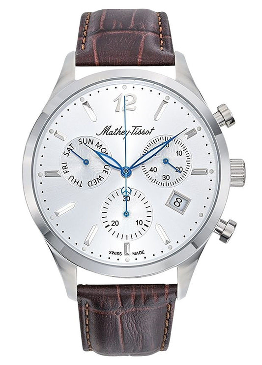 Mathey-Tissot Urban Chrono Leather Strap Silver Dial Quartz H411CHALS Men's Watch