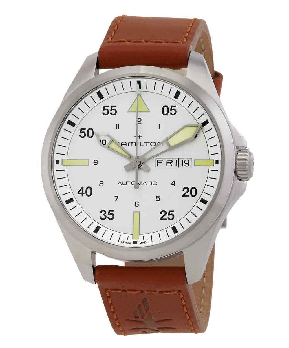 Hamilton Khaki Aviation Pilot Leather Strap Silver Dial Automatic H64635550 100M Men's Watch