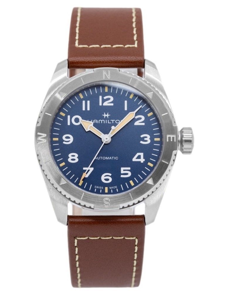 Hamilton Khaki Field Expedition Leather Strap Blue Dial Automatic H70225540 100M Men's Watch