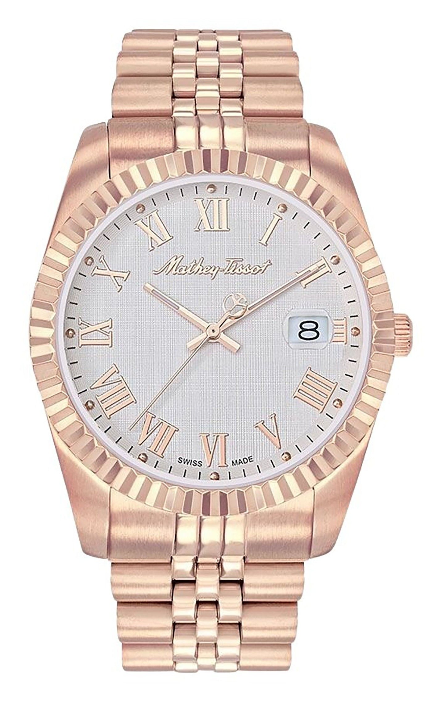 Mathey-Tissot Mathy III Roman Rose Gold Tone Stainless Steel White Dial Quartz H810PRA Men's Watch