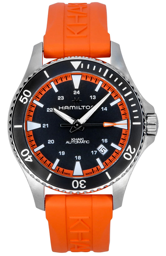 Hamilton Khaki Navy Scuba Orange Rubber Strap Black Dial Automatic H82395331 100M Men's Watch