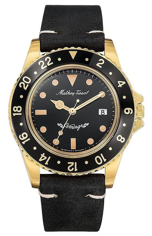 Mathey-Tissot Mathy Vintage Leather Strap Black Dial Quartz H900PLN Men's Watch