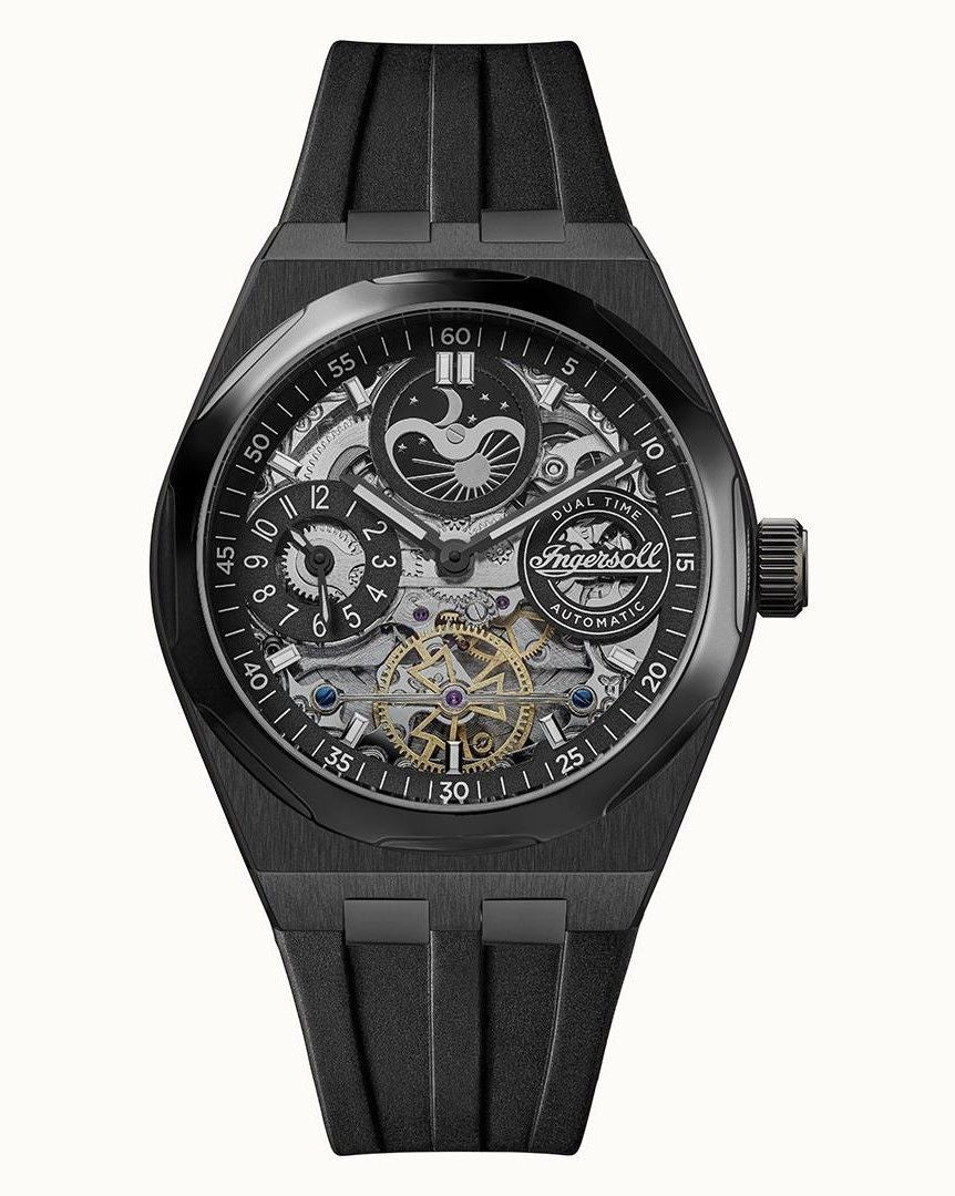 Ingersoll The Broadway Moonphase Dual Time Black Skeleton Dial Automatic I12908 Men's Watch