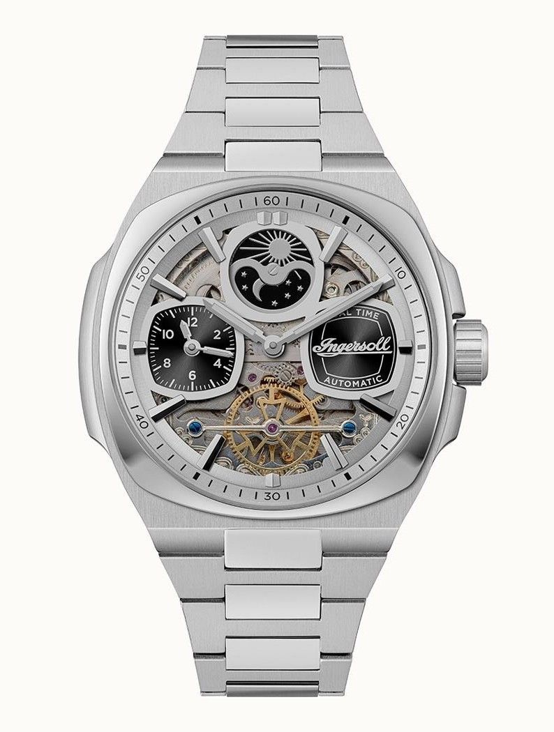 Ingersoll The Spirit Moon Phase Stainless Steel Silver Skeleton Dial Automatic I15802 Men's Watch