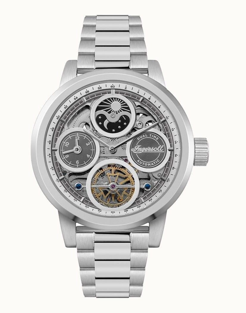 Ingersoll The Arc Moon Phase Stainless Steel Silver Skeleton Dial Automatic I16002 Men's Watch