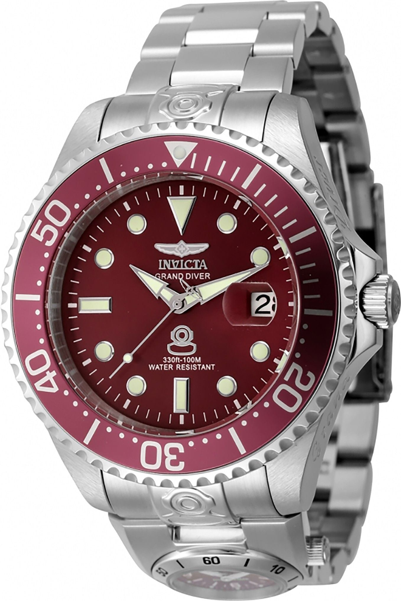 Invicta Pro Diver Dual Time Stainless Steel Red Dial Automatic 45814 100M Men's Watch