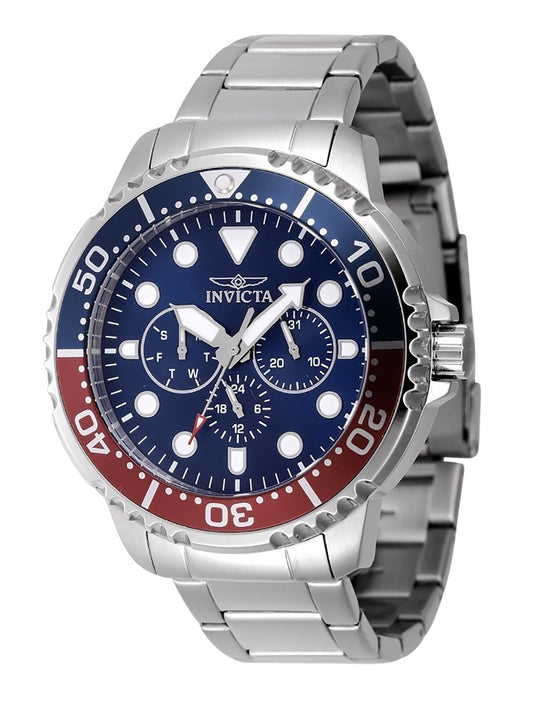 Invicta Pro Diver Stainless Steel Blue And Red Pepsi Bezel Blue Dial Quartz 47227 Men's Watch