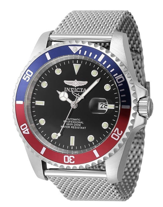 Invicta Pro Diver Stainless Steel Blue And Red Pepsi Bezel Black Dial Automatic Diver's 47965 200M Men's Watch