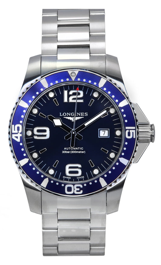 Longines Hydroconquest Stainless Steel Sunray Blue Dial Automatic Diver's L3.781.4.96.6 300M Men's Watch