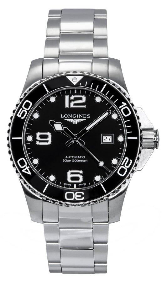 Longines Hydroconquest Stainless Steel Sunray Black Dial Automatic Diver's L3.782.4.56.6 300M Men's Watch