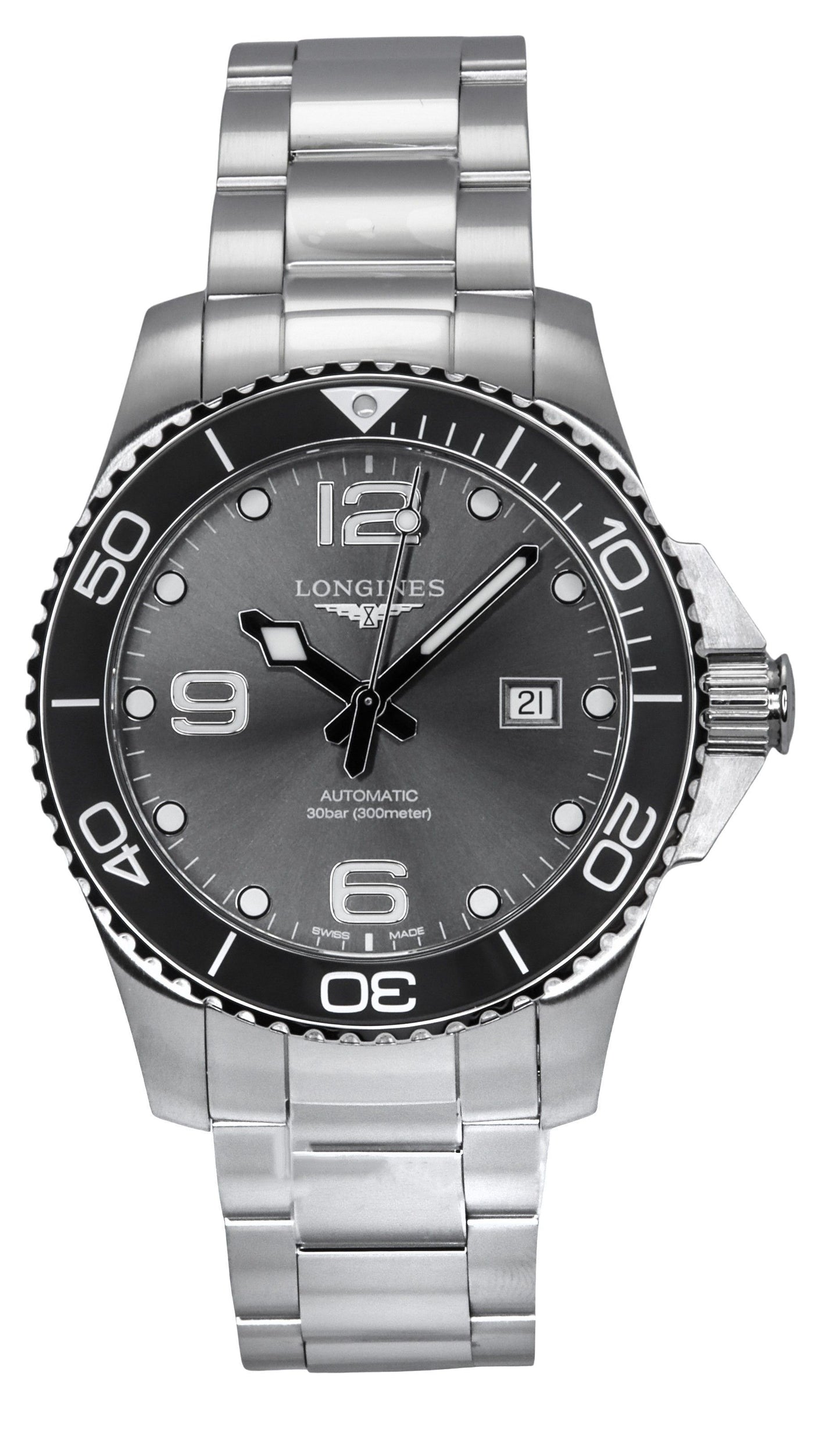 Longines Hydroconquest Stainless Steel Sunray Grey Dial Automatic Diver's L3.782.4.76.6 300M Men's Watch