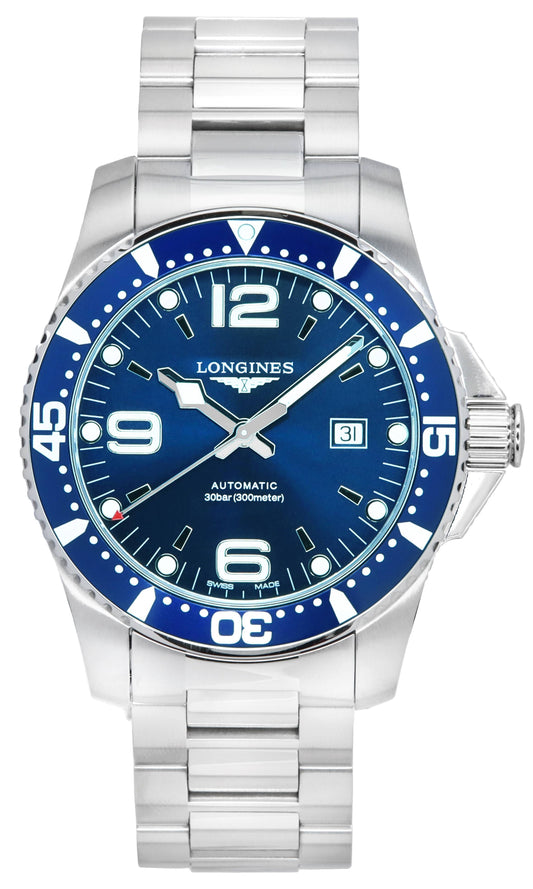 Longines HydroConquest Sunray Blue With Super-LumiNova Dial Automatic Diver's L3.841.4.96.6 300M Men's Watch