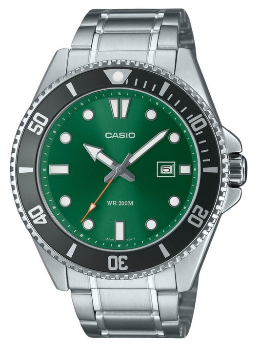 Casio Standard Analog Stainless Steel Green Dial Quartz MDV-107D-3A2V 200M Men's Watch