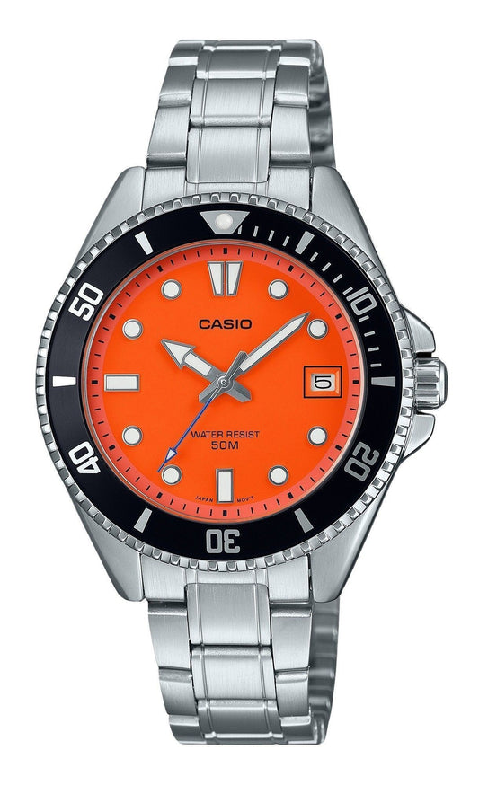 Casio Standard Analog Stainless Steel Orange Dial Quartz MDV-10D-4A1V Men's Watch