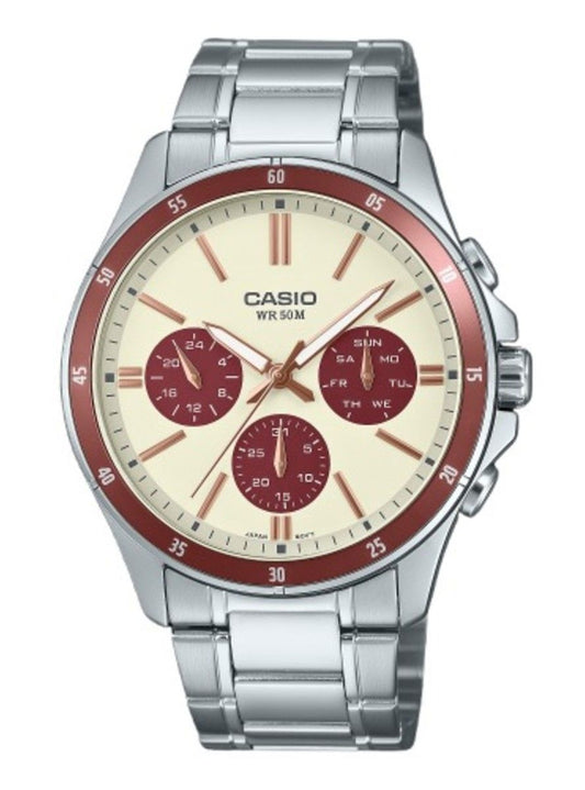 Casio Standard Analog Ion Plated Stainless Steel Cream Dial Quartz MTP-1374D-5A2V Men's Watch