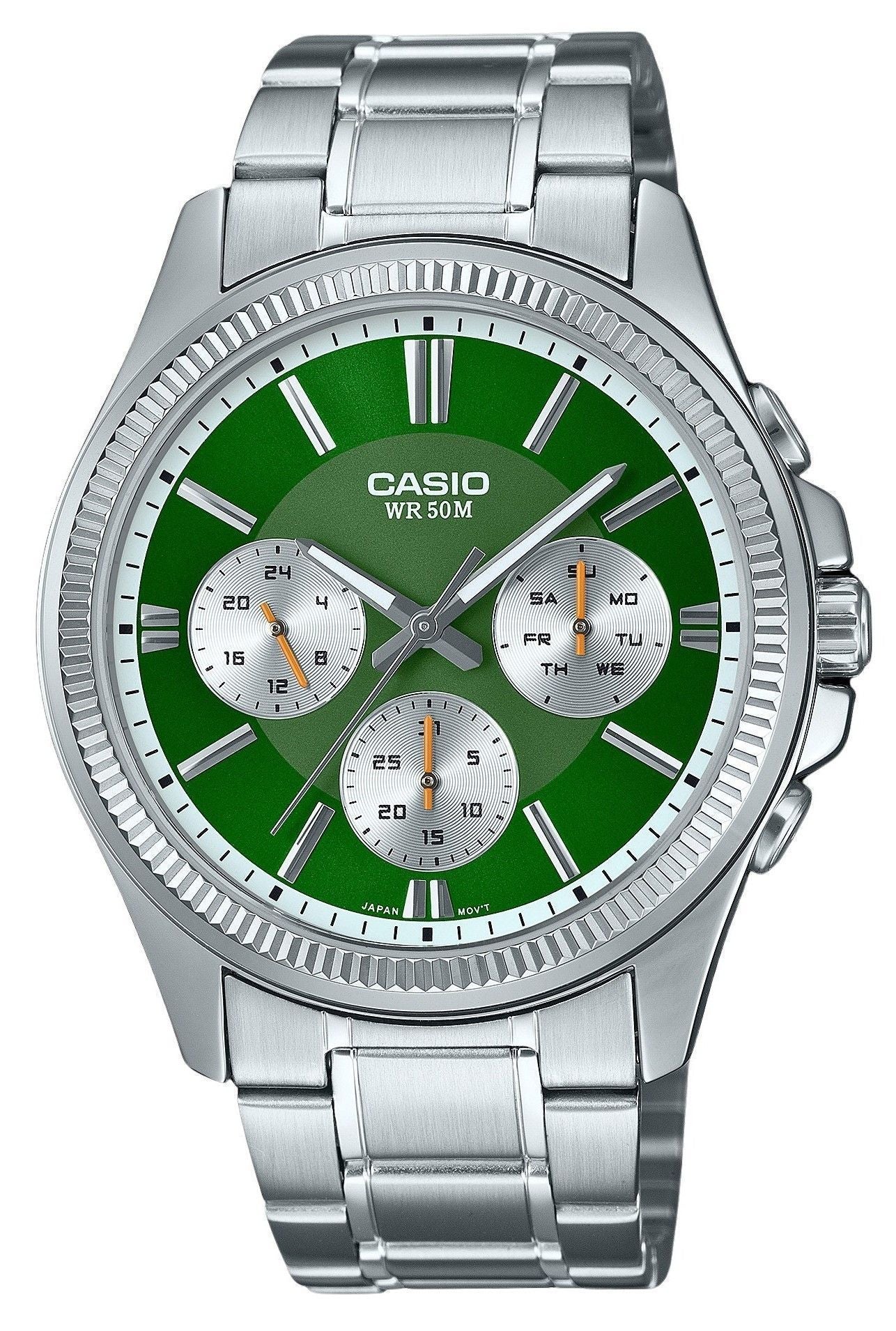 Casio Enticer Analog Stainless Steel Green Dial Quartz MTP-1375D-3 Men's Watch