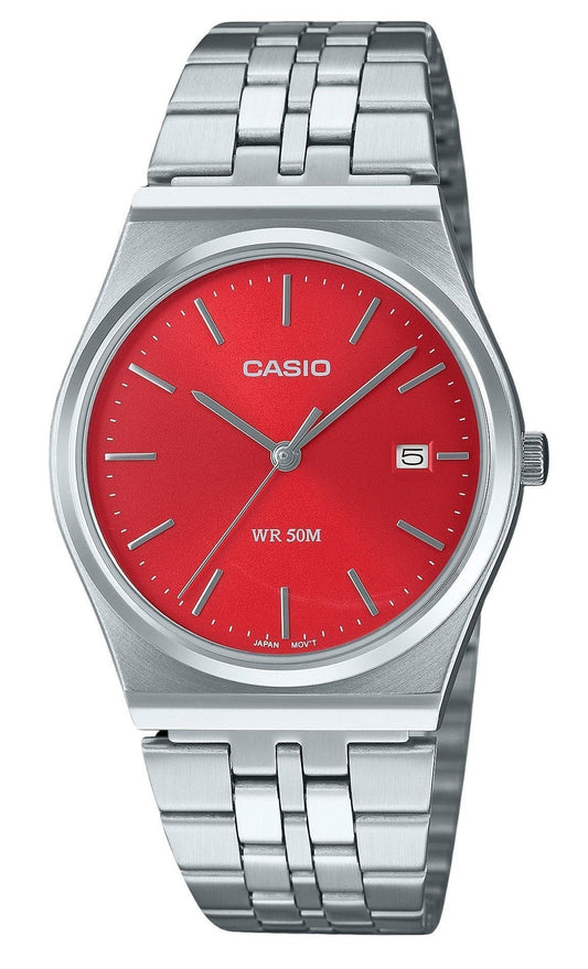 Casio Standard Analog Stainless Steel Red Dial Quartz MTP-B145D-4A2V Unisex Watch