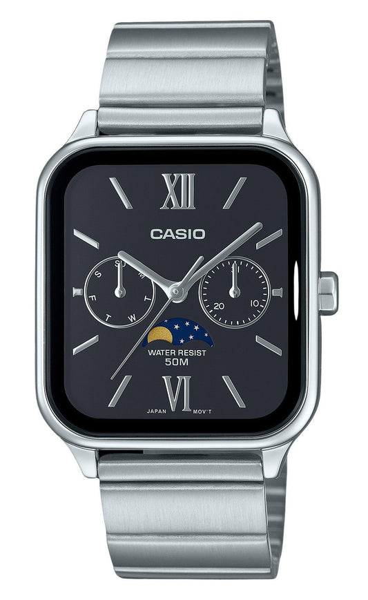 Casio Standard Analog Moon Phase Stainless Steel Black Dial Quartz MTP-M305D-1A2V Men's Watch