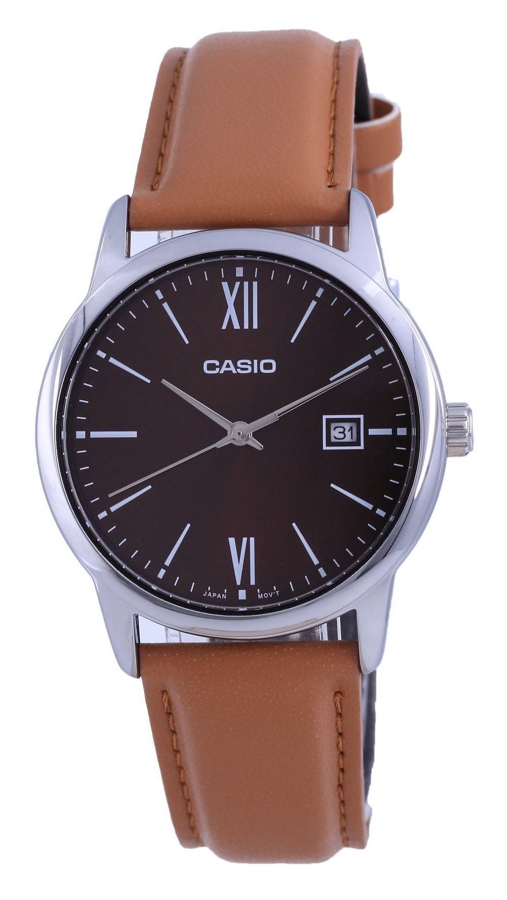 Casio Maroon Dial Stainless Steel Analog Quartz MTP-V002L-5B3 MTPV002L-5 Men's Watch