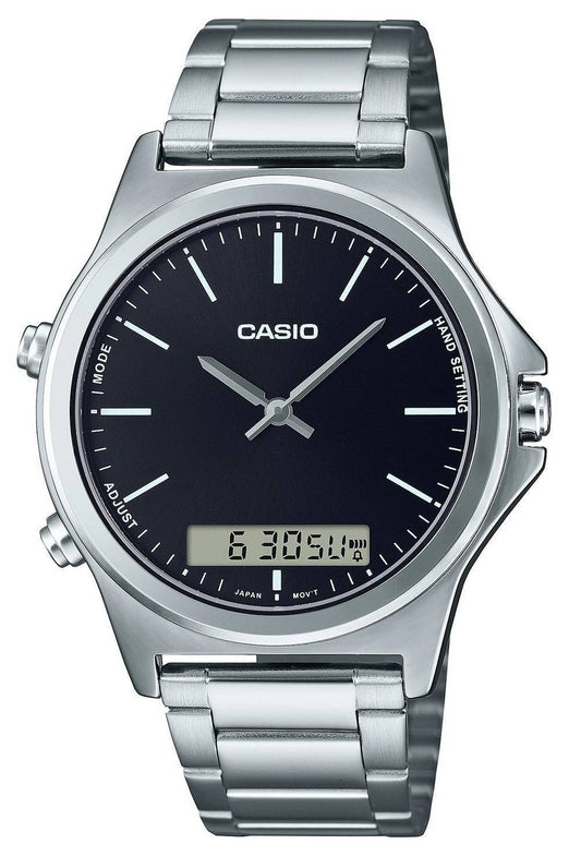 Casio Analog Digital Black Dial Stainless Steel MTP-VC01D-1E MTPVC01D-1 Men's Watch