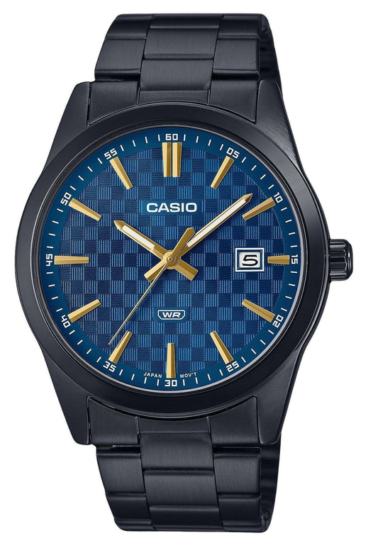 Casio Standard Analog Black Ion Plated Stainless Steel Blue Dial Quartz MTP-VD03B-2A Men's Watch