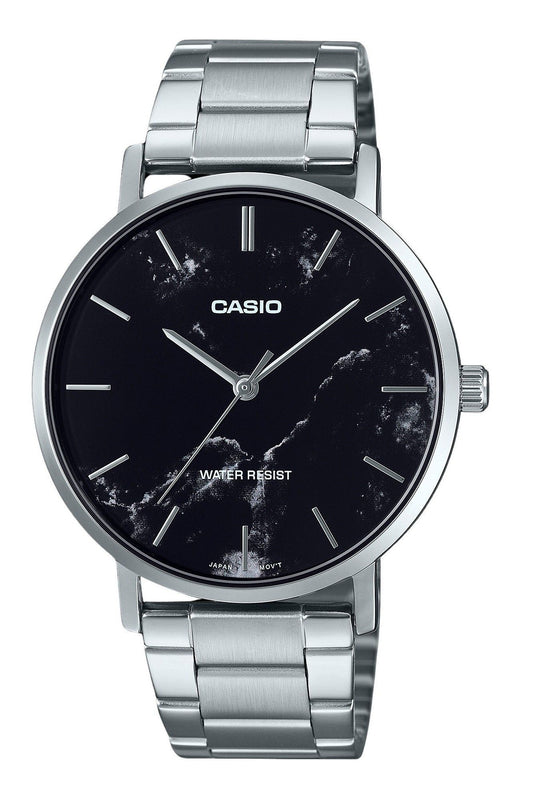 Casio Standard Analog Stainless Steel Marble Inspired Black Dial Quartz MTP-VT01DM-1A Men's Watch