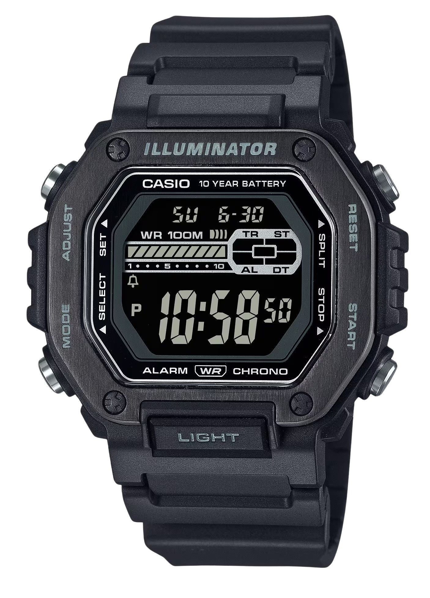 Casio Standard Digital Black Resin Strap Blue Dial Quartz MWD-110HB-1BV 100M Men's Watch