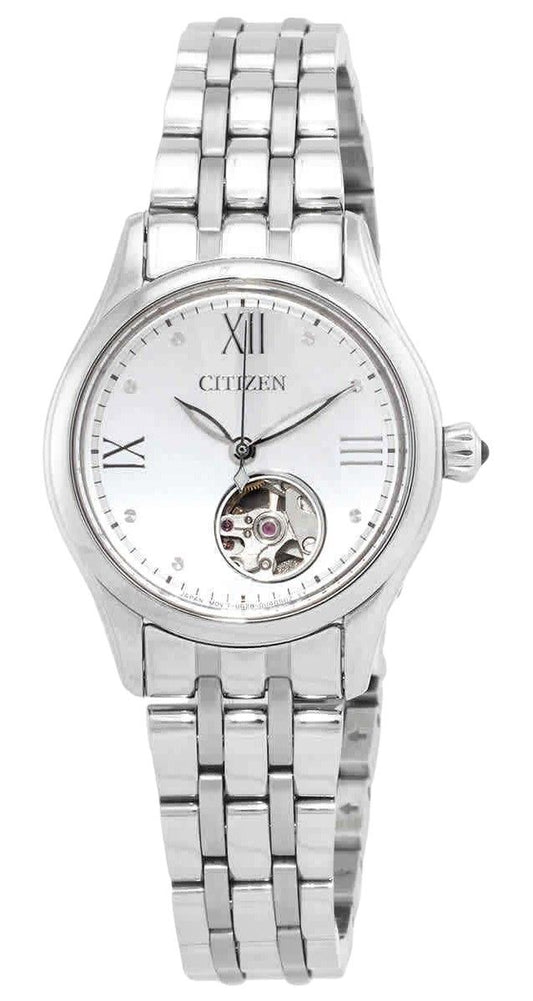 Citizen Luna Stainless Steel Open Heart Silver Dial Automatic PR1040-88A Women's Watch