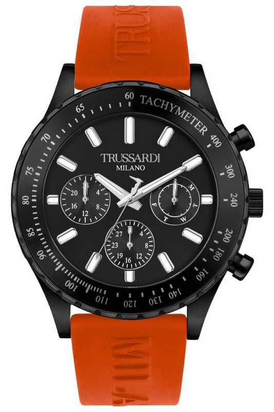 Trussardi T-Logo Tachymeter Black Dial Silicon Strap Quartz R2451148003 Men's Watch