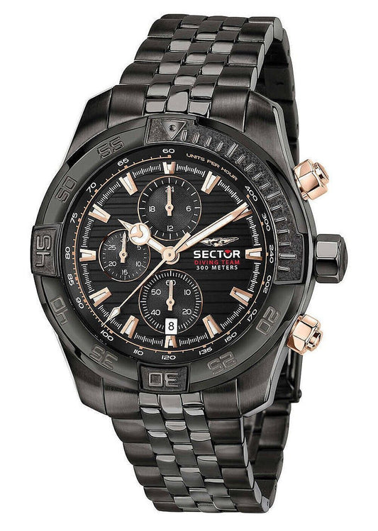 Sector Diving Team Chronograph Black Dial Quartz Diver's R3273635003 300M Men's Watch