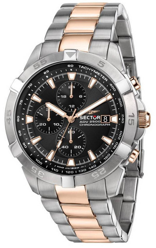 Sector ADV2500 Chronograph Black Dial Two Tone Stainless Steel Quartz R3273643002 100M Men's Watch