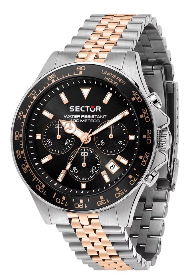 Sector 230 Chronograph Two Tone Stainless Steel Black Dial Quartz R3273661031 100M Men's Watch