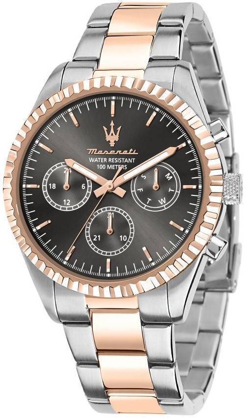 Maserati Competizione Two Tone Stainless Steel Black Multifunction Dial Quartz R8853100020 100M Men's Watch