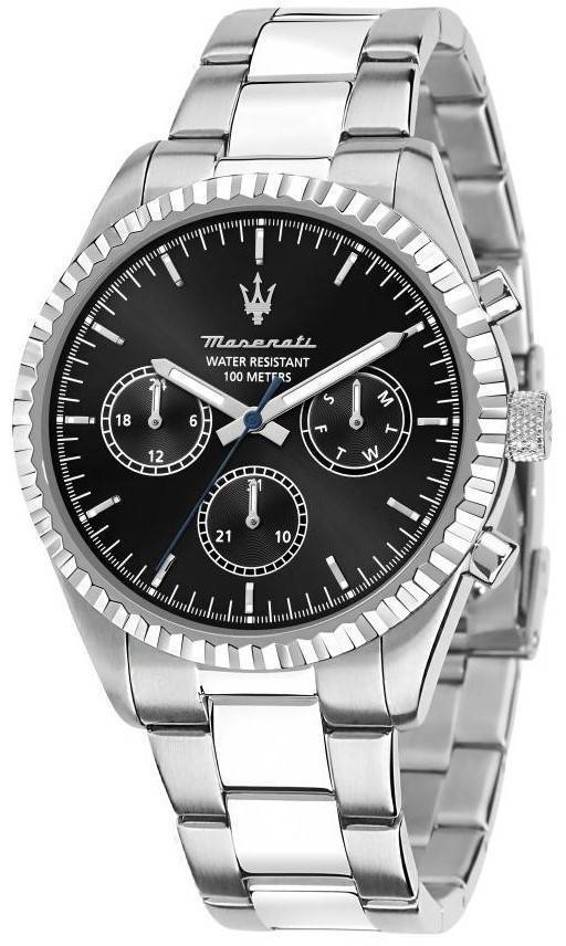 Maserati Competizione Stainless Steel Black Multifunction Dial Quartz R8853100023 100M Men's Watch