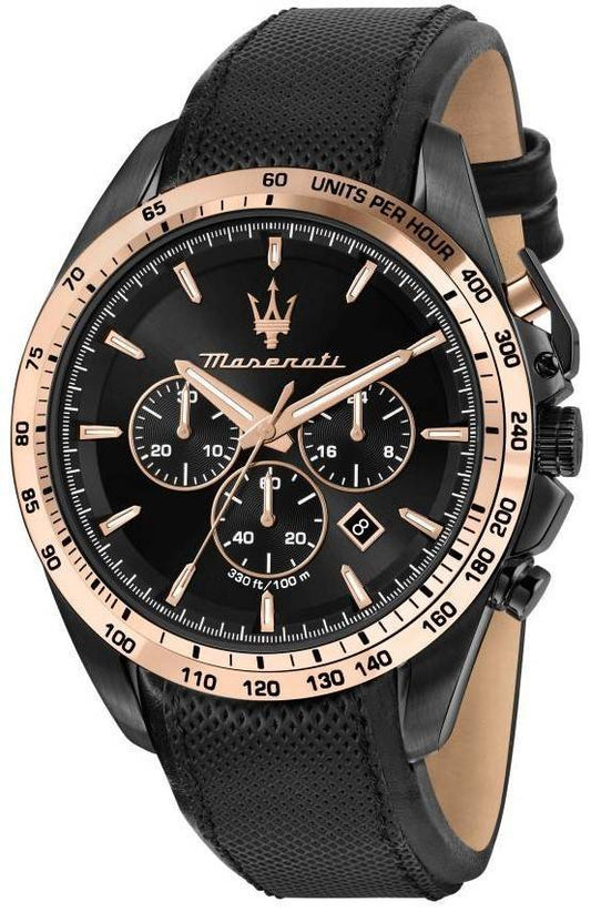 Maserati Traguardo Chronograph Leather Strap Black Dial Quartz R8871612036 100M Men's Watch