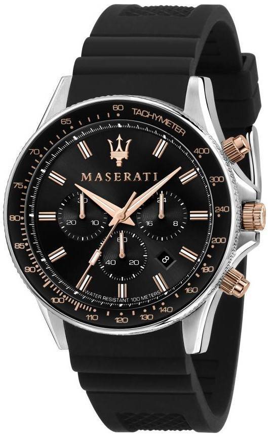 Maserati Sfida Chronograph Silicone Strap Black Dial Quartz R8871640002 100M Men's Watch