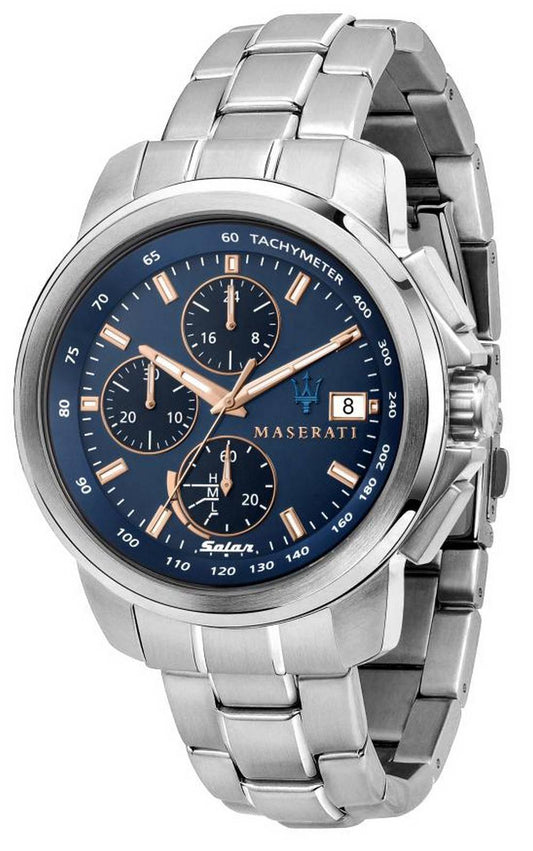 Maserati Successo Chronograph Blue Dial Stainless Steel Solar R8873645004 Men's Watch