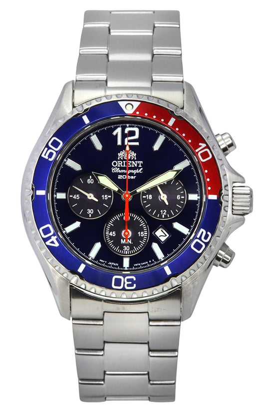 Orient Chronograph Stainless Steel Black Dial Solar Diver's RA-TX0201L10B 200M Men's Watch