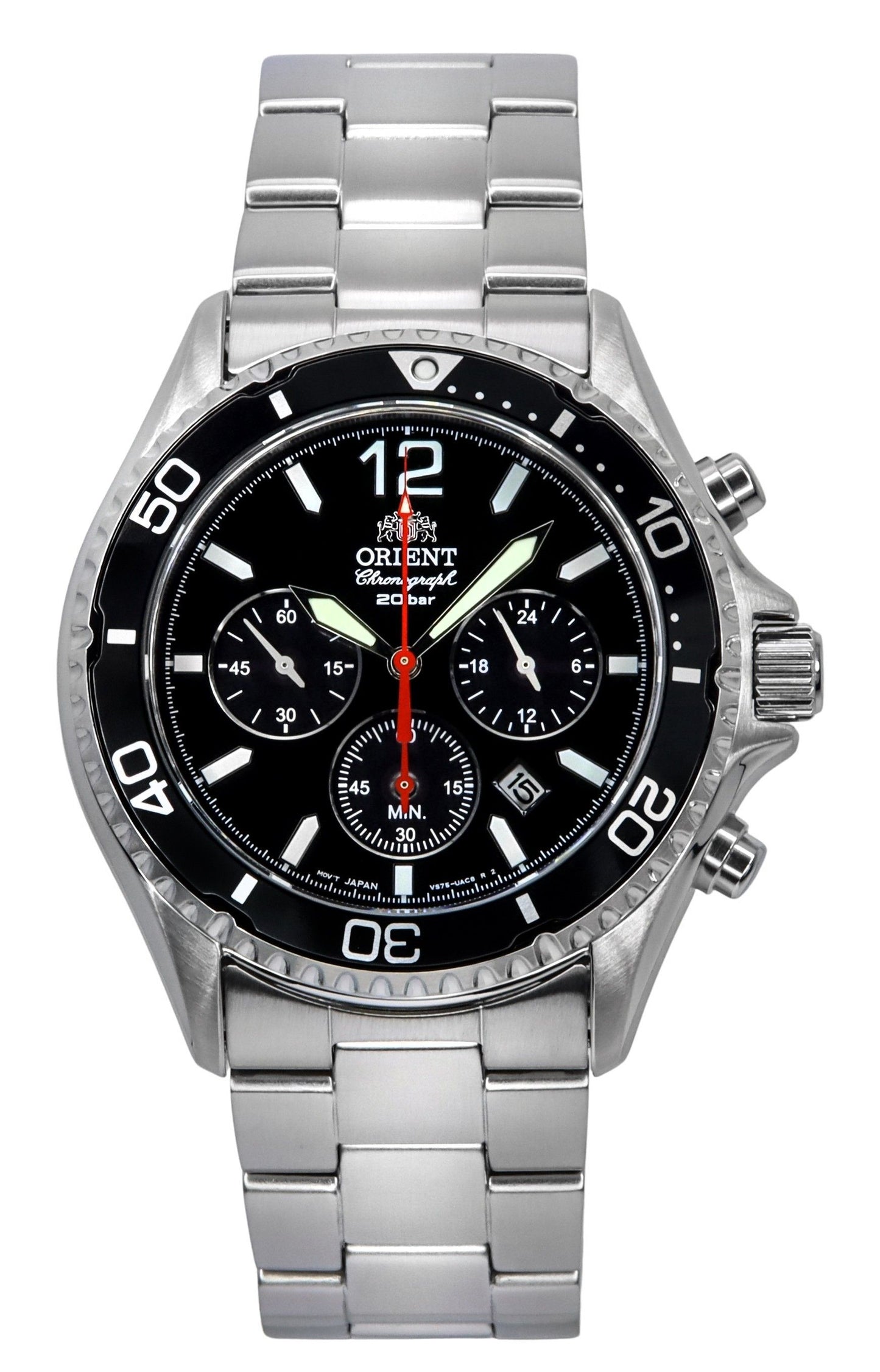 Orient Chronograph Stainless Steel Black Dial Solar Diver's RA-TX0202B10B 200M Men's Watch