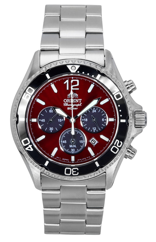 Orient Sports Chronograph Stainless Steel Sky Red Dial Quartz Diver's RA-TX0207R 200M Men's Watch