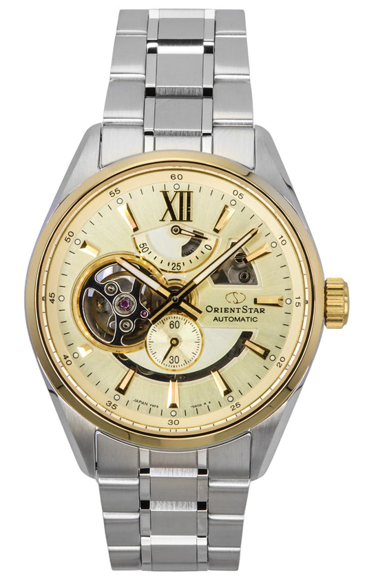 Orient Star Contemporary Stainless Steel Skeleton Champagne Dial Automatic RE-AV0124G 100M Men's Watch