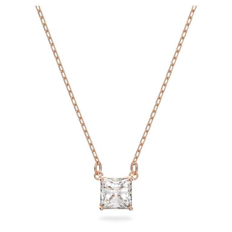 Swarovski Stilla Attract Clear Crystals And Rose Gold Tone Necklace 5510698 For Women