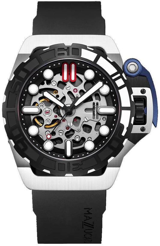 Mazzucato RIM Sub Black And Silver Skeleton Dial Automatic Dive SK1-BL 100M Men's Watch