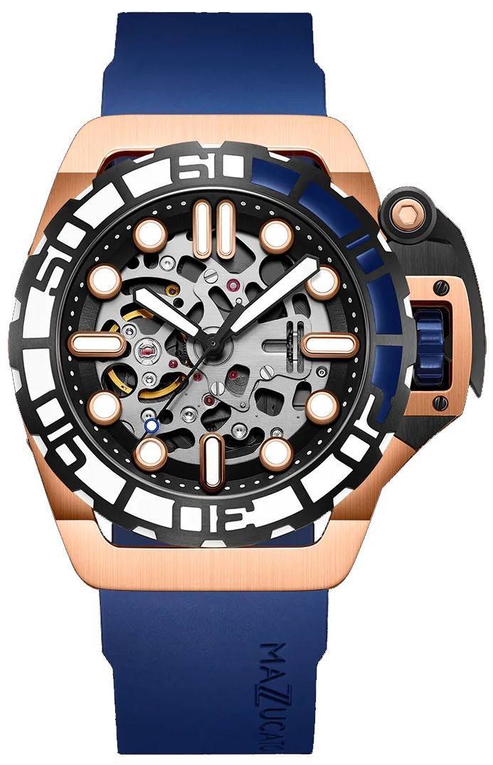 Mazzucato RIM Sub Blue And Rose Gold Skeleton Dial Automatic Dive SK2-RG 100M Men's Watch