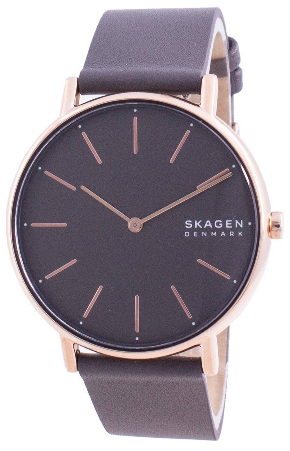 Skagen Signatur Gray Dial Charcoal Leather Strap Quartz SKW2794 Women's Watch