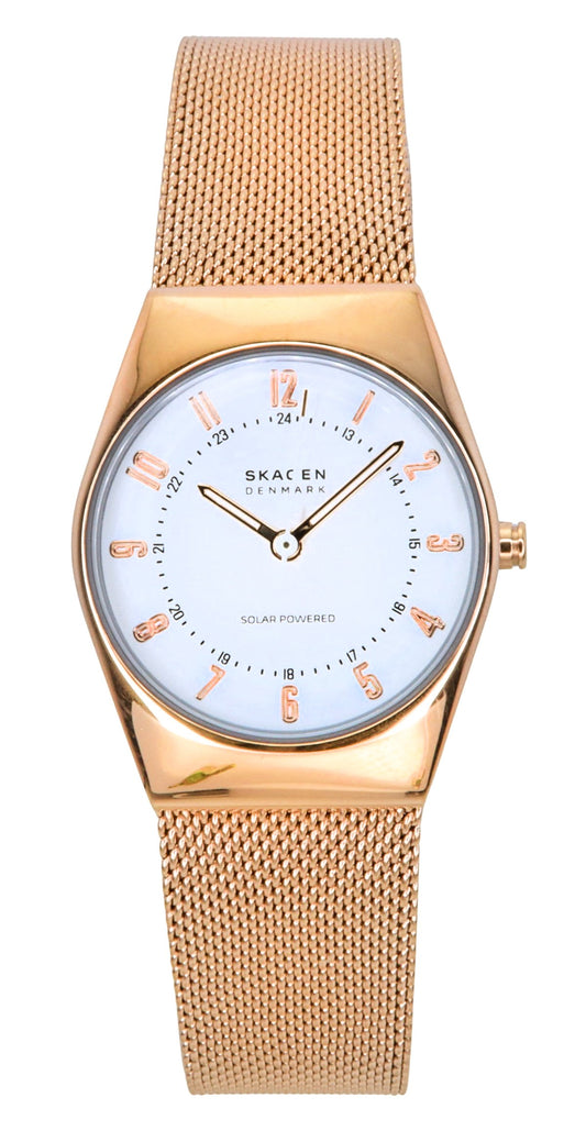 Skagen Grenen Lille Rose Gold Tone Stainless Steel White Dial Solar SKW3078 Women's Watch