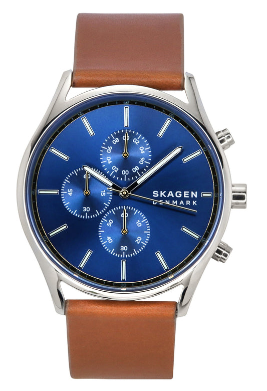Skagen Holst Chronograph Leather Strap Blue Dial Quartz SKW6916 Men's Watch