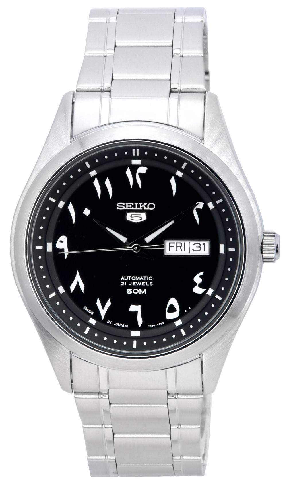 Seiko 5 Stainless Steel Black Arabic Dial Automatic SNKP21 SNKP21J1 SNKP21J Men's Watch