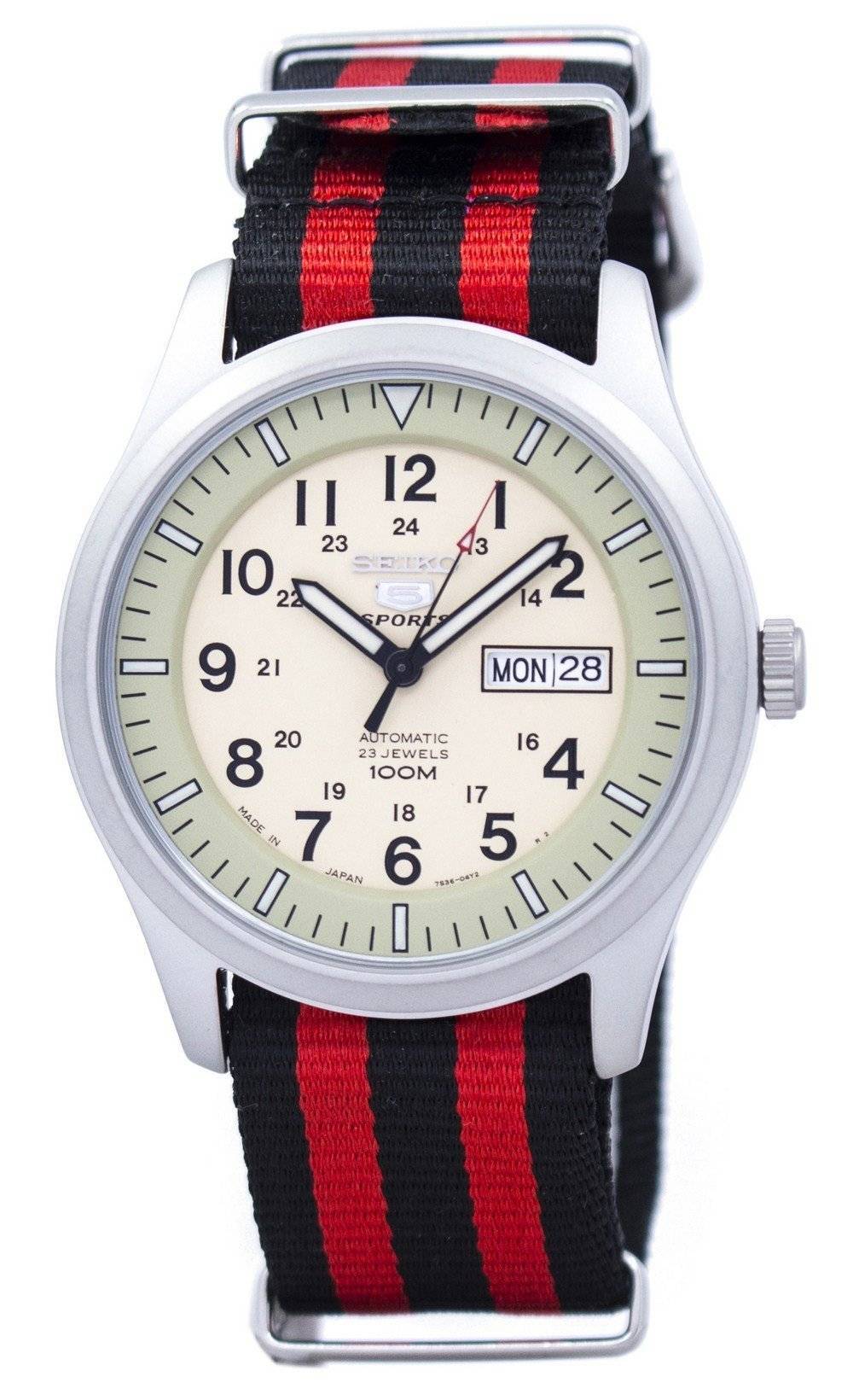 Seiko 5 Sports Military Automatic Japan Made NATO Strap SNZG07J1-var-NATO3 Men's Watch