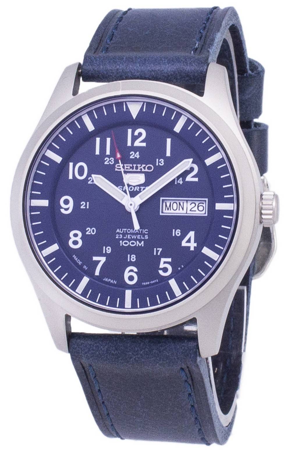 Seiko 5 Sports SNZG11J1-var-LS13 Japan Made Dark Blue Leather Strap Men's Watch